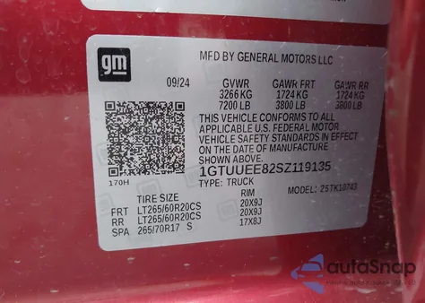 2025 GMC Sierra 1500 4Wd Standard Box At4 from USA, damaged, VIN 1GTUUEE82SZ119135